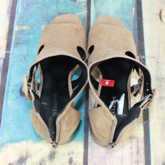 Indigo Rd. Mandi Brown Faux Suede Buckle Back Zipper Heel Sandals Size 8 - Picture 6 of 9